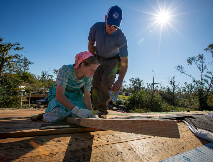 Photo of MDS volunteers repair and build homes in the Florida Panhandle, after October 2018's Hurricane Michael.