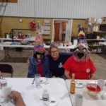 Don Mintmier (red shirt, PD) and Josie Swartzentruber (denim jacket, OM) are ready for Mardi Gras! Kiki (blue shirt) is from Jennings Church of Christ and provided the costumes!