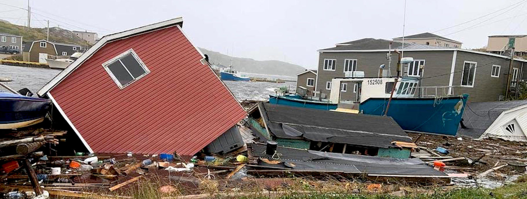 Damage caused by Hurricane Fiona near Port aux Basques, Newfoundland. Credit photo to Pauline Billard via AP.