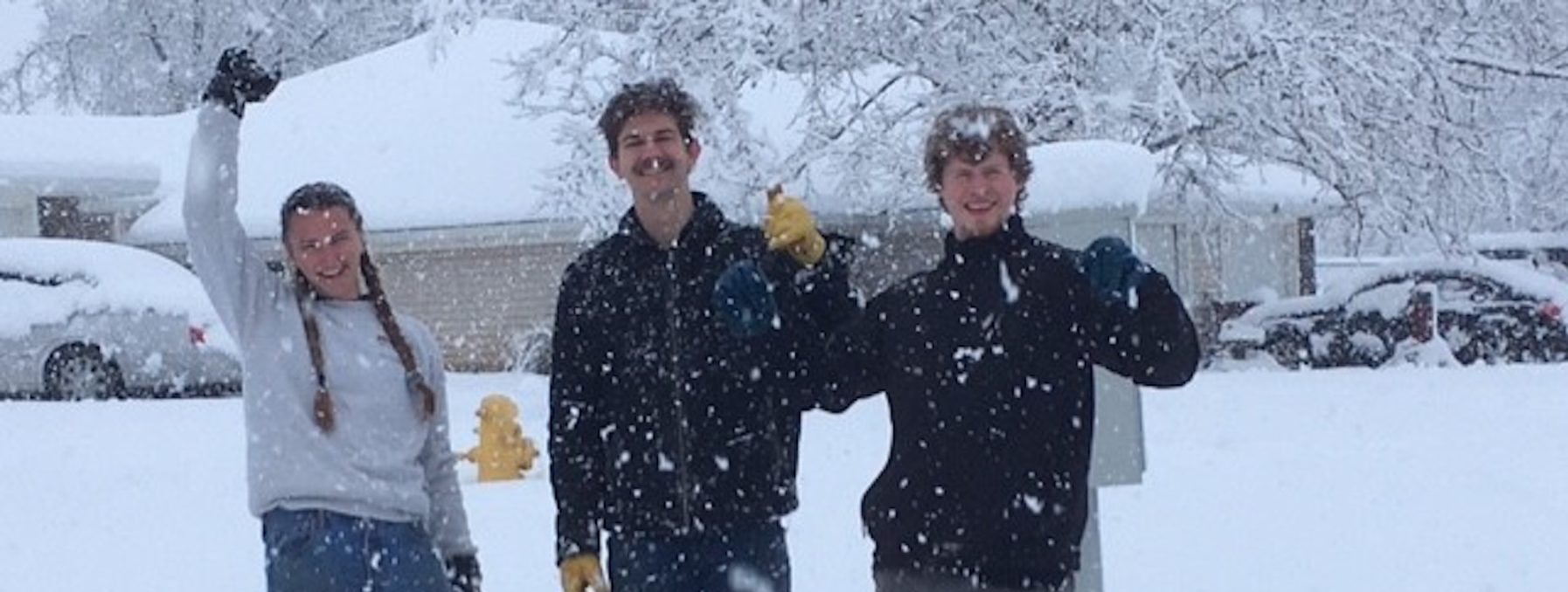 Katie Wray, Shiloh Taetz, Brayden King play in the snow in Paraadise.