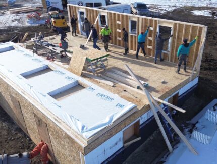 Daily volunteers in Carstairs, Alberta construct a new home for Elisa Humphreys, whose home was destroyed by a tornado in 2023. Photo courtesy of Jessica Lawrence