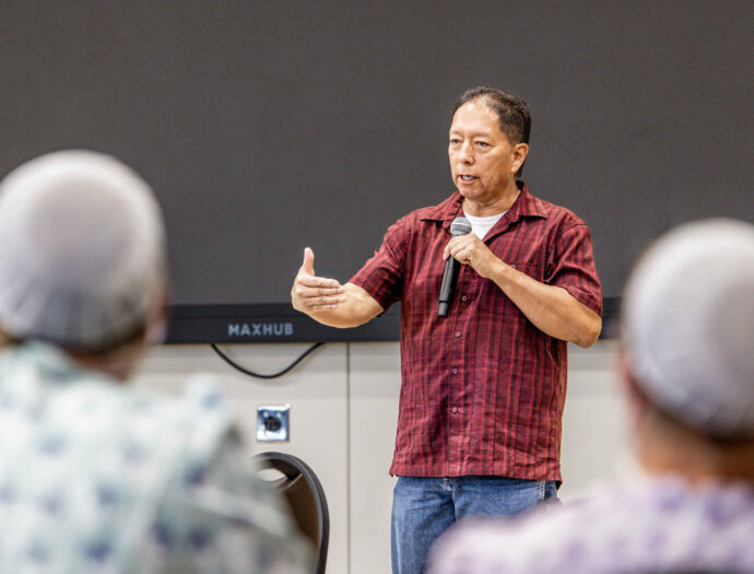 Eugene StandingCloud, Red Lake Nation District Representative speaking during the Red Lake closing celebration.