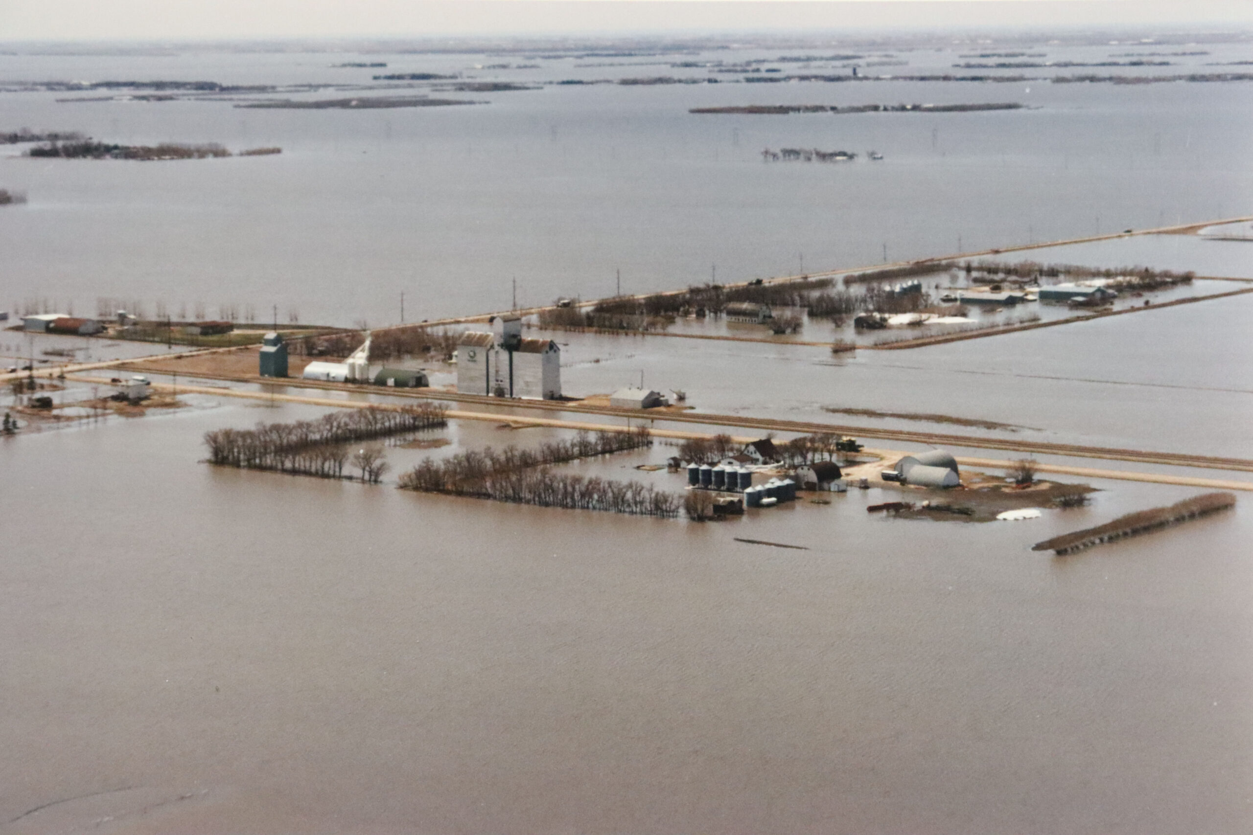 A southern Manitoba village during the 1997 Red River Flood.