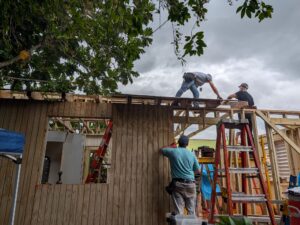 People working at a construction site.